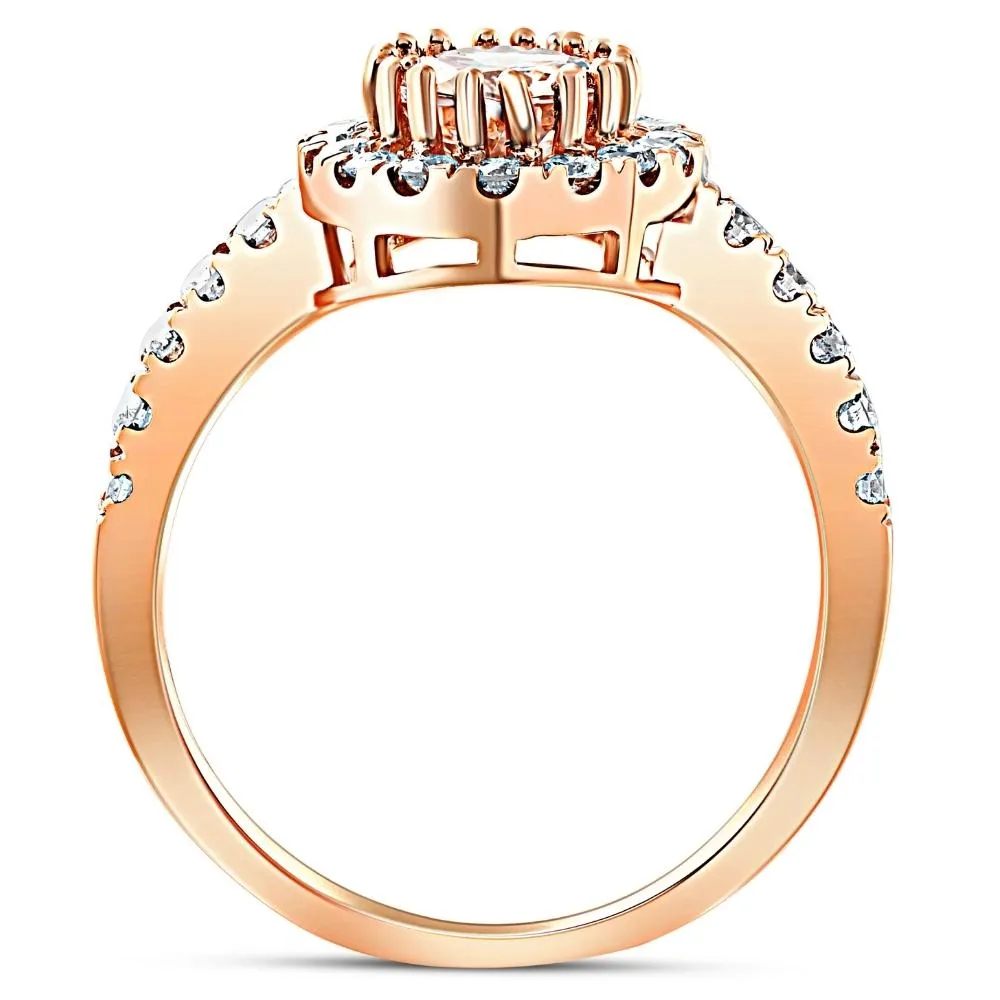 1 1/2 CT Oval Morganite & Diamond Halo Ring 14K Rose Gold