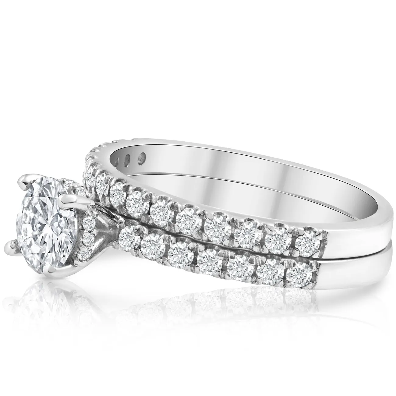 1 3/4 Ct Diamond Engagement Wedding Set 14k White Gold