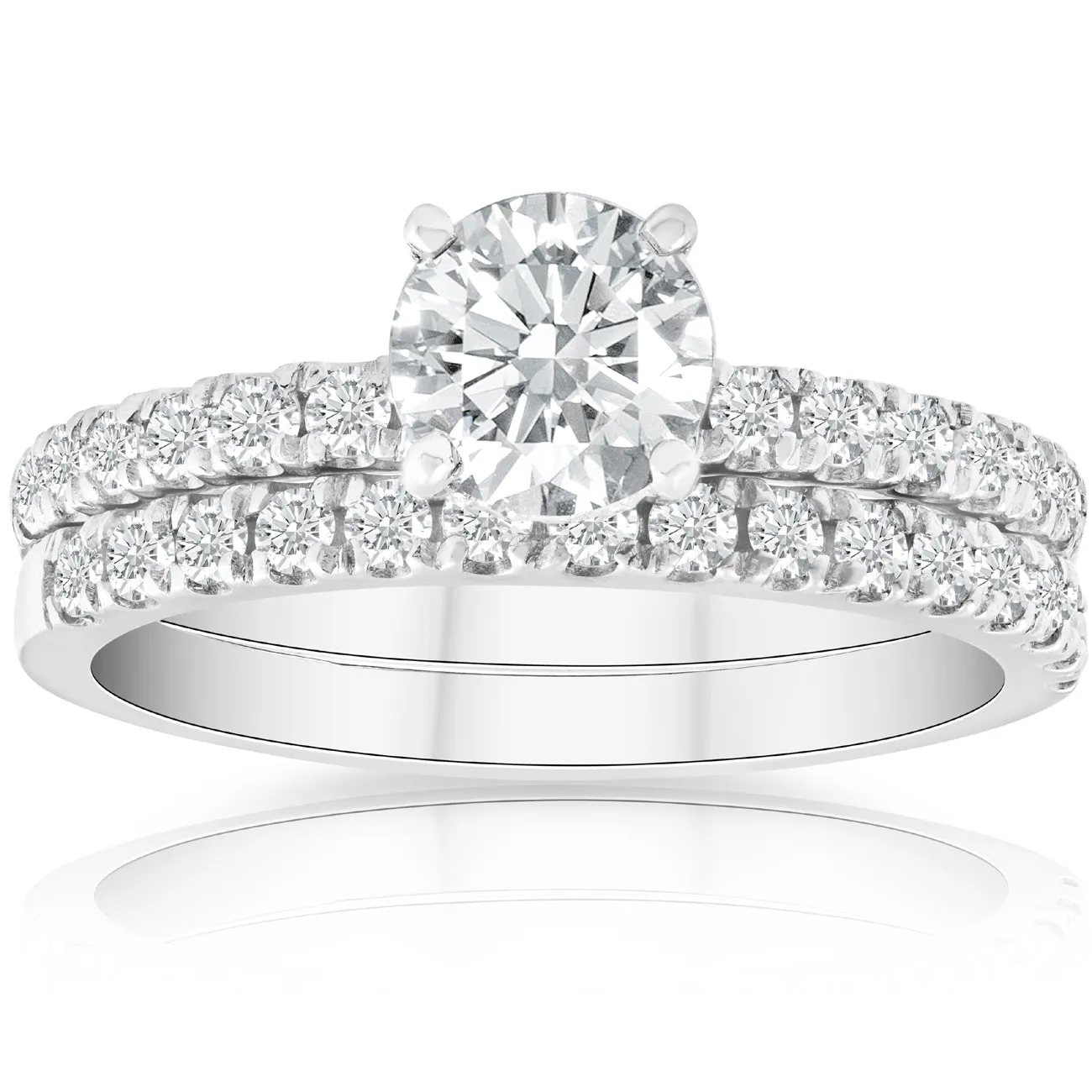 1 3/4 Ct Diamond Engagement Wedding Set 14k White Gold