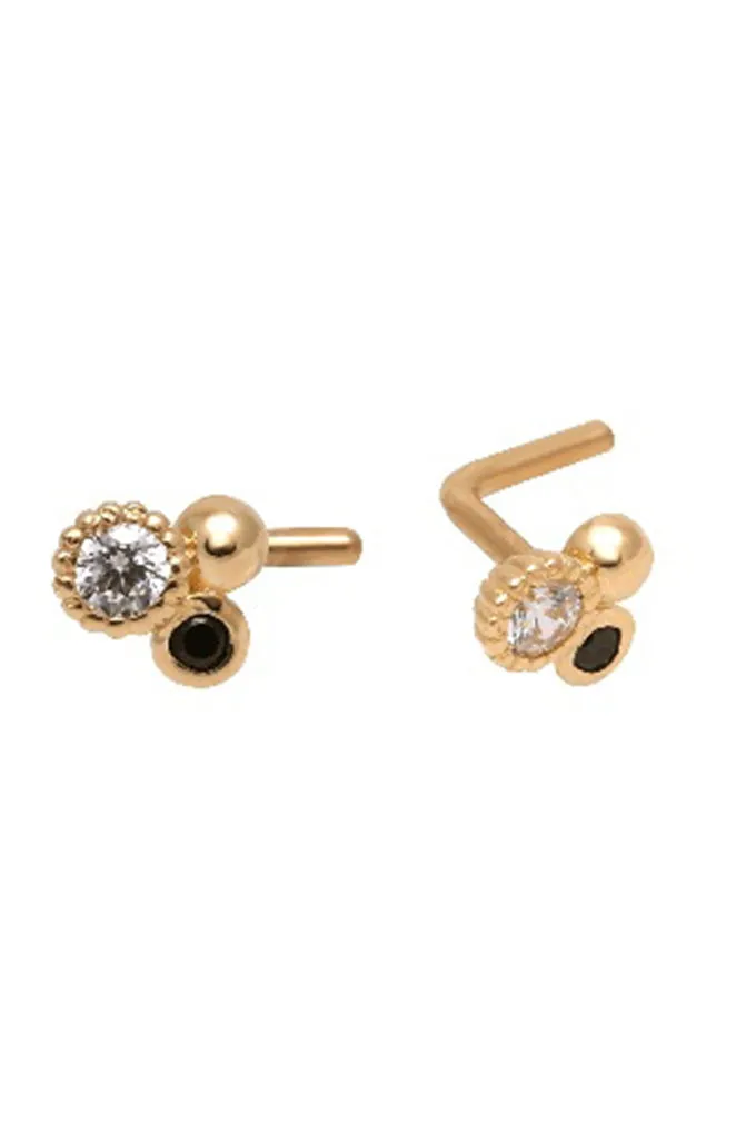 14K Solid Gold 20g Cz Triangle Bezel Nose Stud Piercing