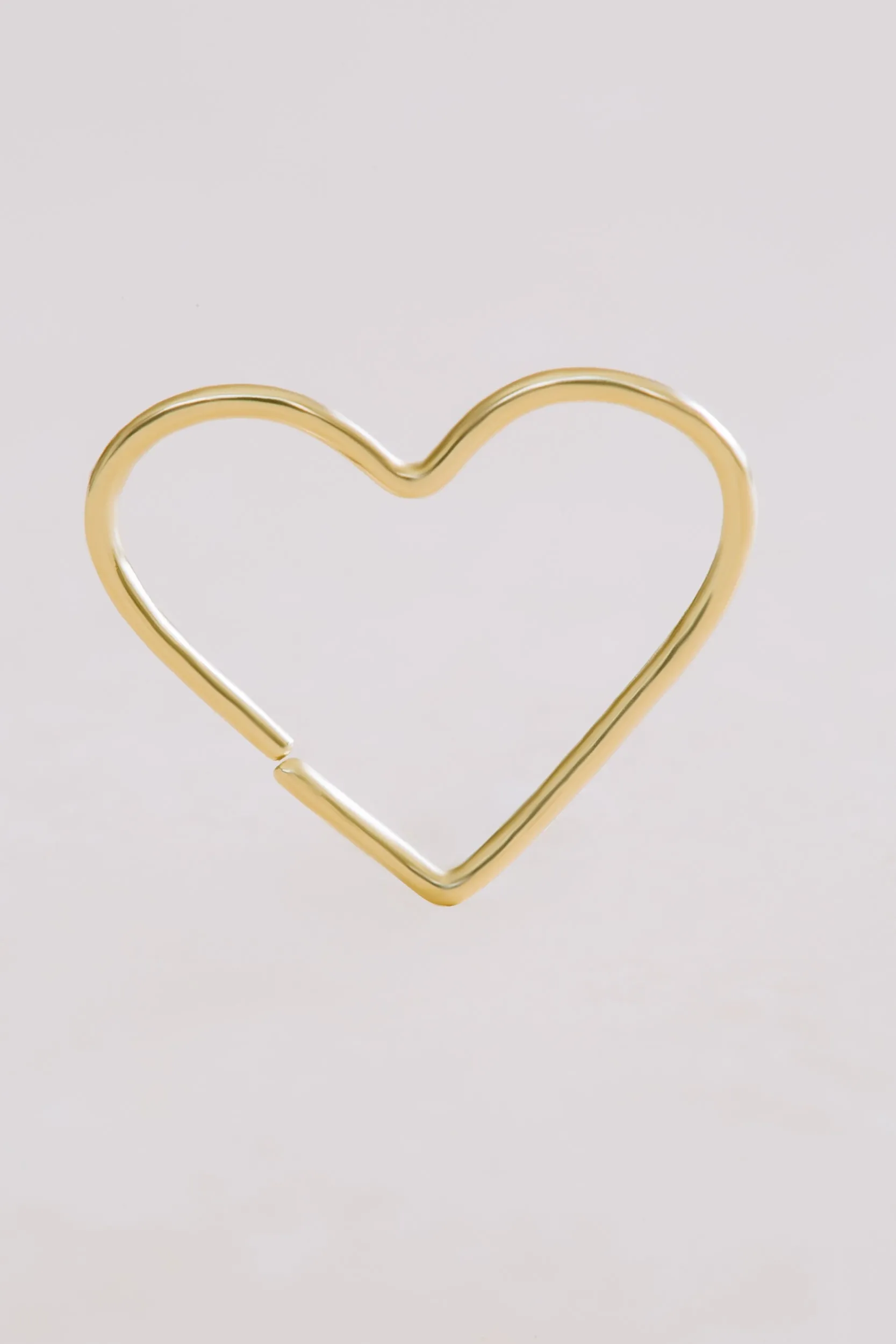 14K Solid Gold Open Heart Line  Wire Piercing Earring