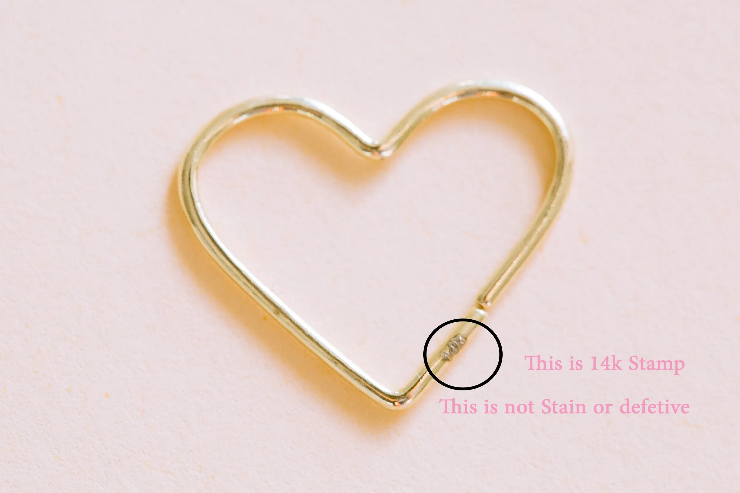 14K Solid Gold Open Heart Line  Wire Piercing Earring