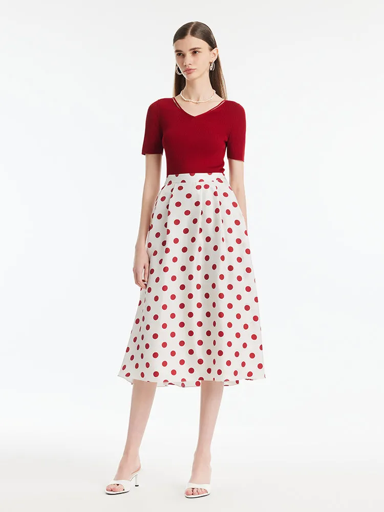 16 Momme Mulberry Silk Polka Dots Printed Women Half Skirt