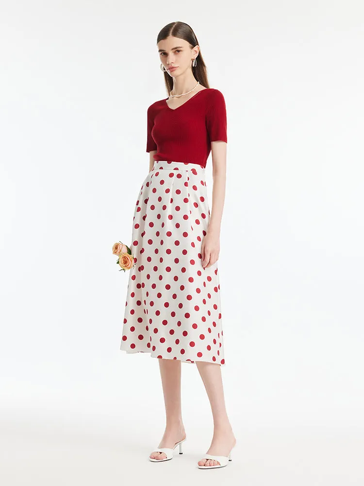 16 Momme Mulberry Silk Polka Dots Printed Women Half Skirt