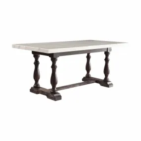 38 White and Gray Marble and Solid Wood Dining Table