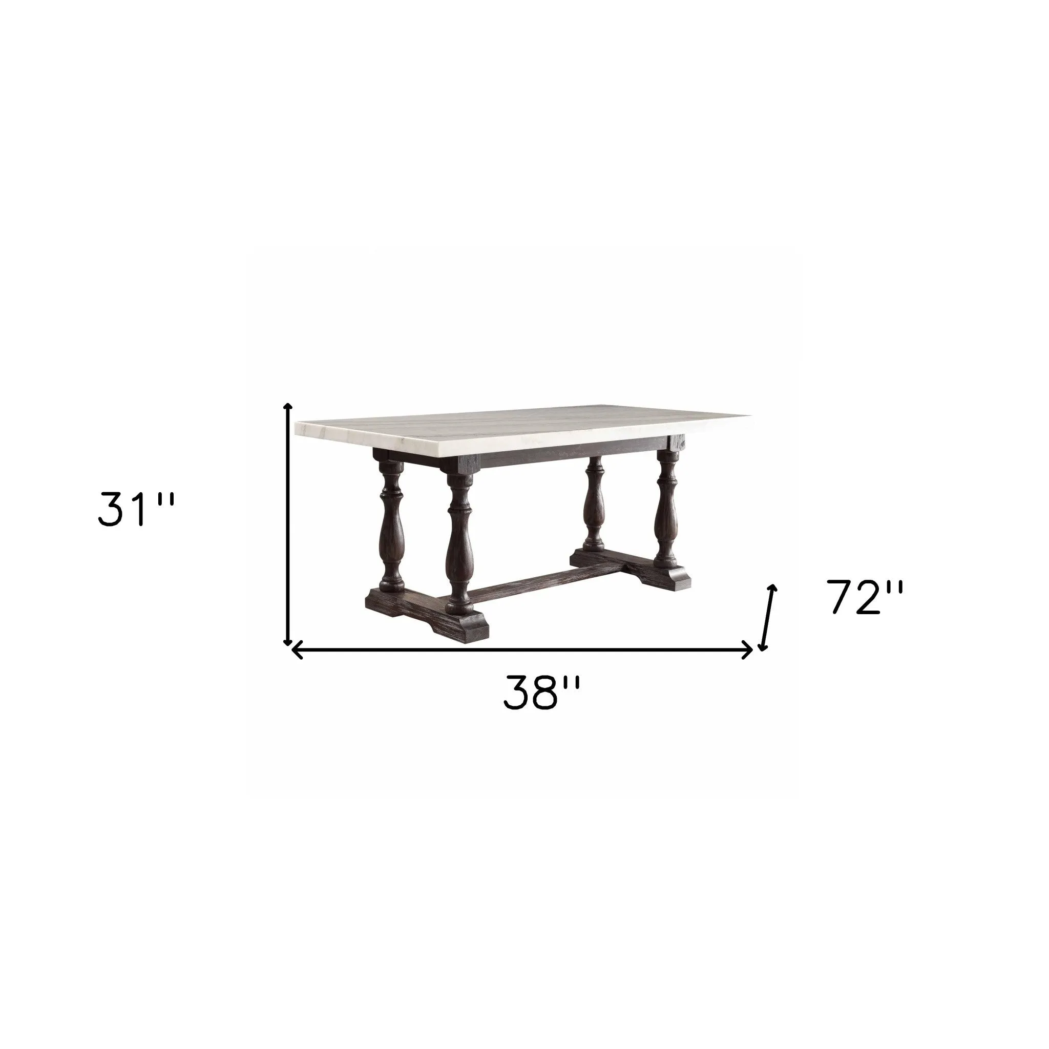 38 White and Gray Marble and Solid Wood Dining Table