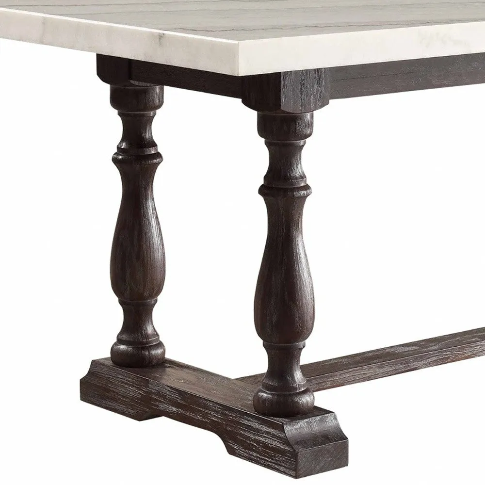 38 White and Gray Marble and Solid Wood Dining Table