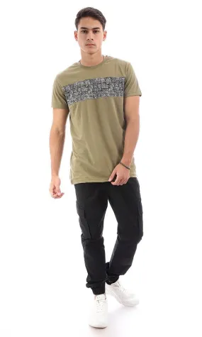 94878 Short Sleeves Printed Olive Casual Tee