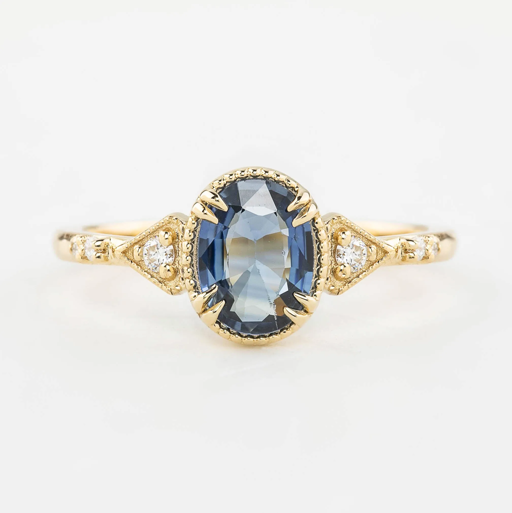 Agatha Ring 1.15ct Unheated Oval Blue Sapphire, 14k Yellow Gold (One of a kind)