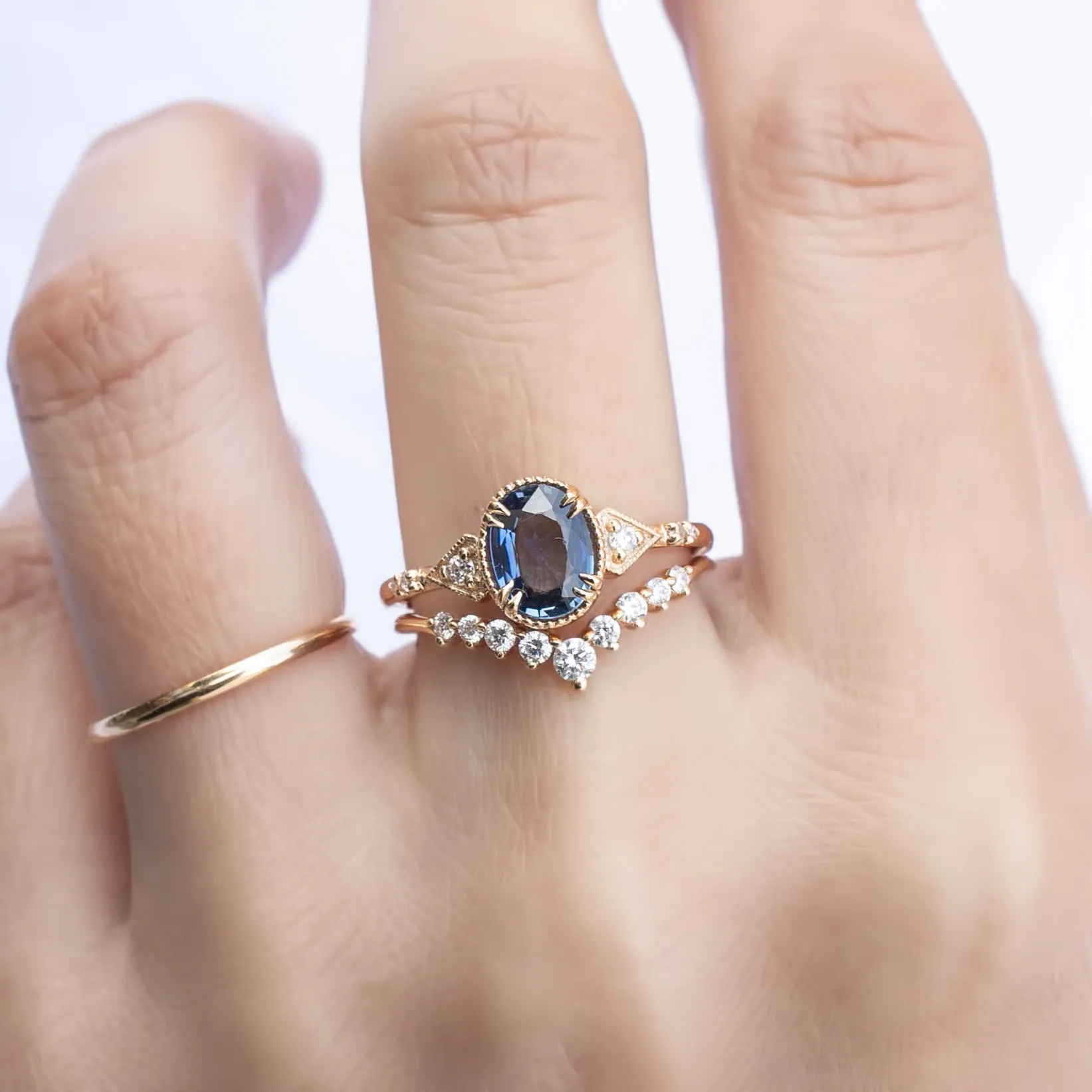 Agatha Ring 1.15ct Unheated Oval Blue Sapphire, 14k Yellow Gold (One of a kind)