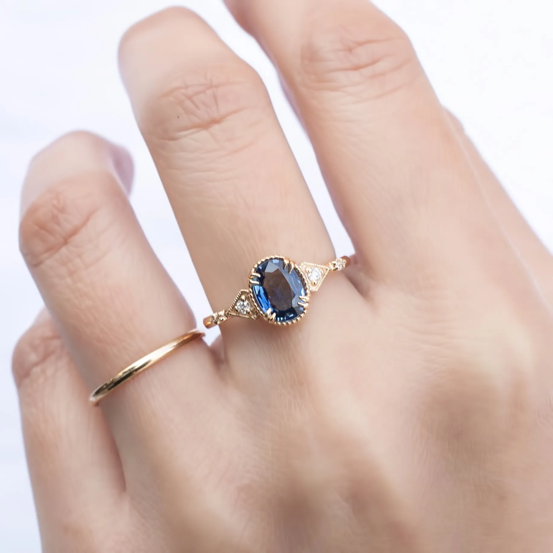 Agatha Ring 1.15ct Unheated Oval Blue Sapphire, 14k Yellow Gold (One of a kind)