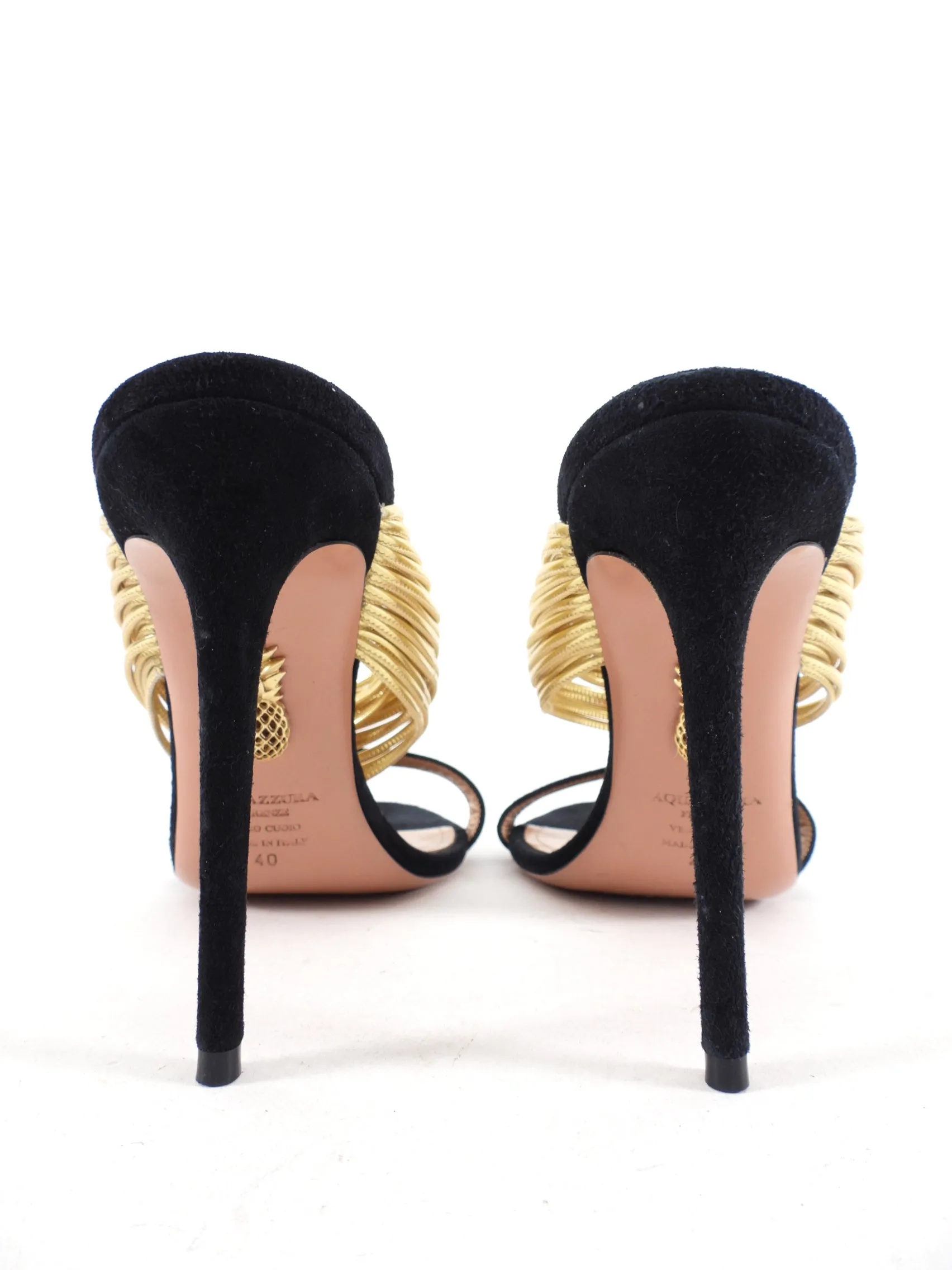 Aquazzura Black Suede and Gold Metallic Sandals - 40 / 9.5