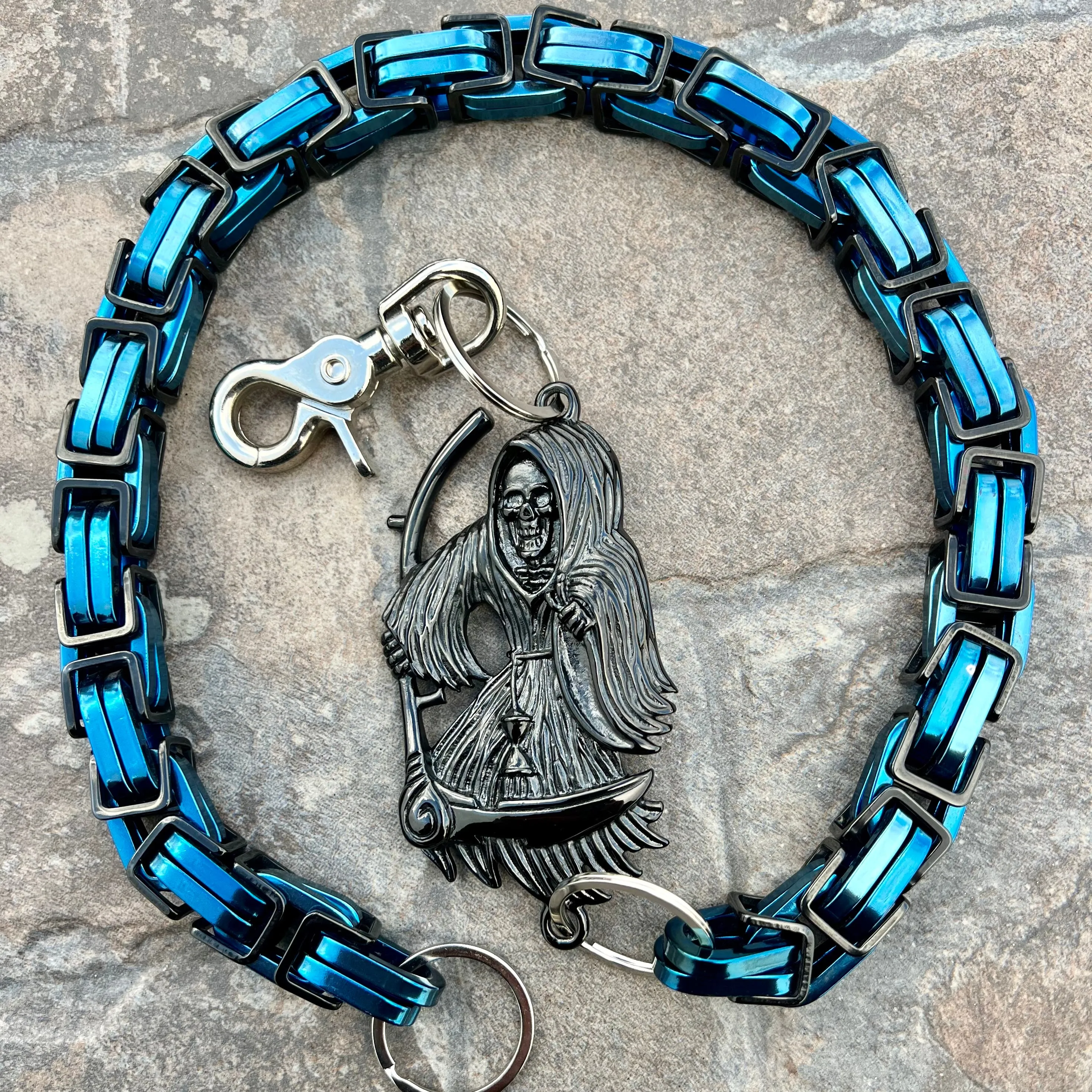 Black Grim Reaper Wallet Chain - Black & Blue Daytona CVO - WC14CVO