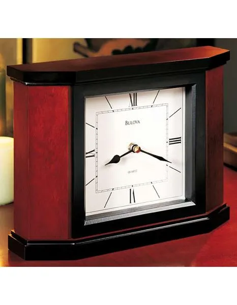 Bulova Holyoke Mantel Clock - Solid Wood Case with Cherry & Black Finish