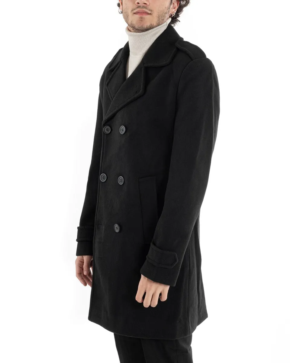 Cappotto Doppiopetto Uomo Giacca Giaccone Lungo Nero Giubbotto Elegante GIOSAL-G2991A