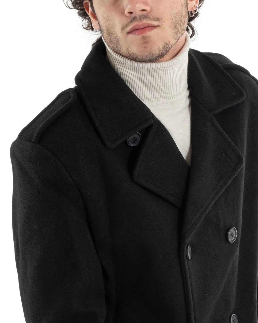 Cappotto Doppiopetto Uomo Giacca Giaccone Lungo Nero Giubbotto Elegante GIOSAL-G2991A