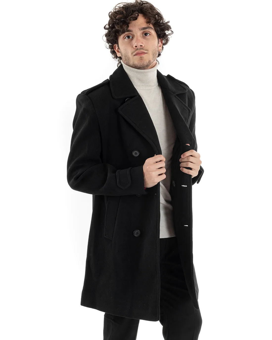 Cappotto Doppiopetto Uomo Giacca Giaccone Lungo Nero Giubbotto Elegante GIOSAL-G2991A