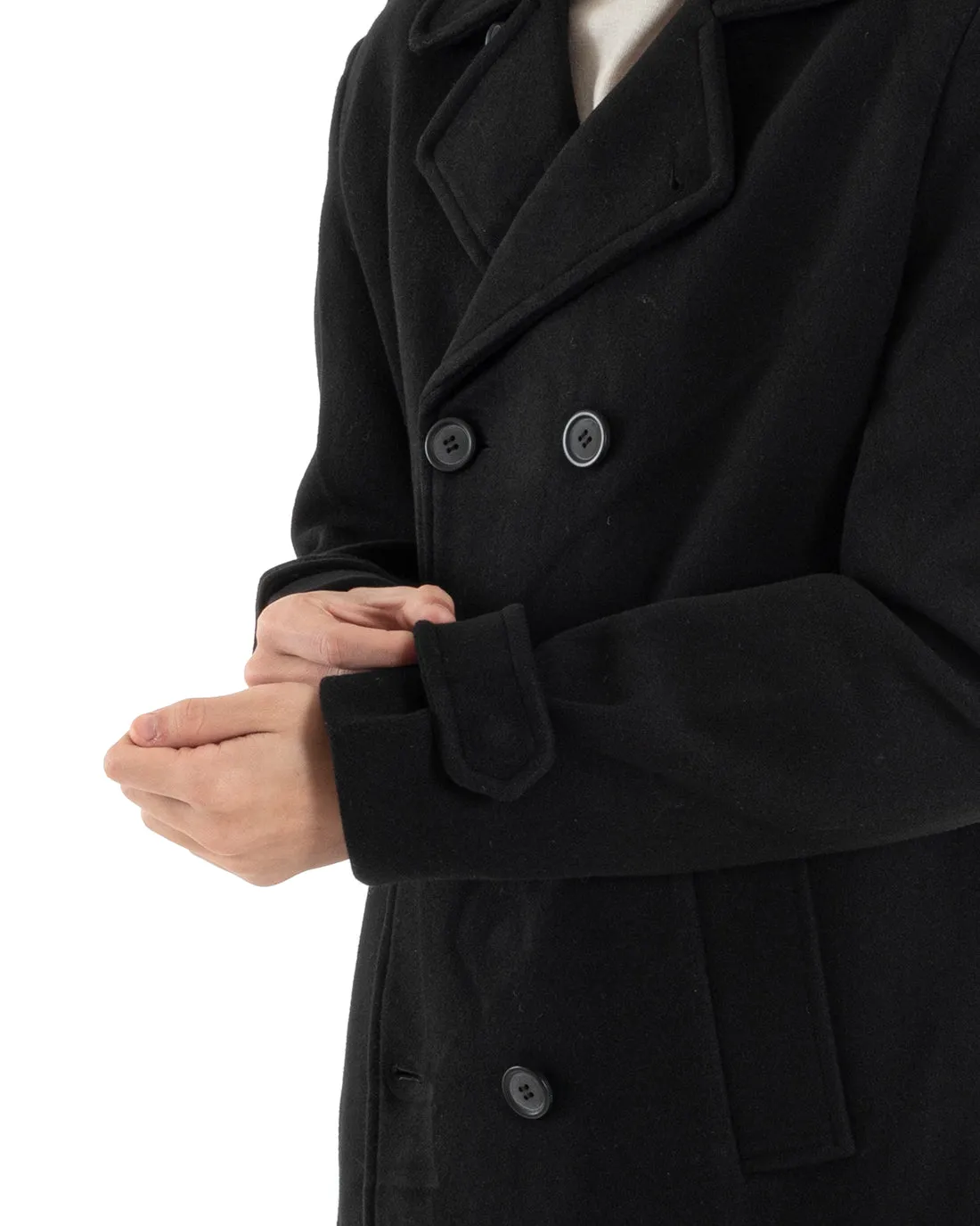 Cappotto Doppiopetto Uomo Giacca Giaccone Lungo Nero Giubbotto Elegante GIOSAL-G2991A