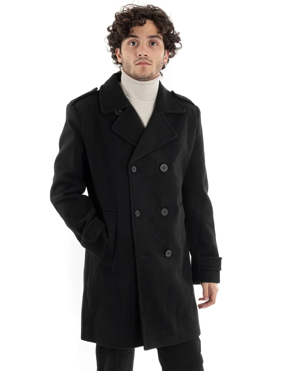 Cappotto Doppiopetto Uomo Giacca Giaccone Lungo Nero Giubbotto Elegante GIOSAL-G2991A