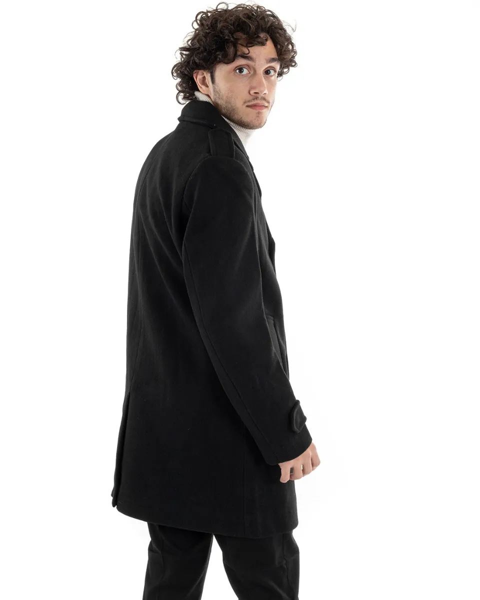 Cappotto Doppiopetto Uomo Giacca Giaccone Lungo Nero Giubbotto Elegante GIOSAL-G2991A