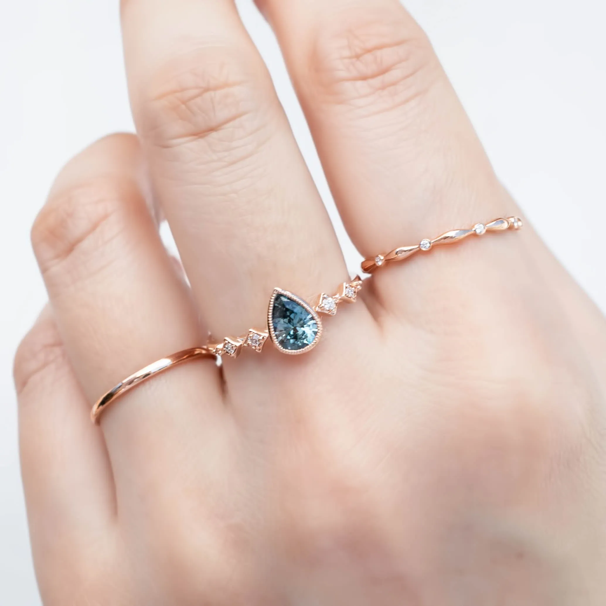 Celeste Ring - 0.71ct Light Blue Green Pear Montana Sapphire, 14k Rose Gold (One of a kind)