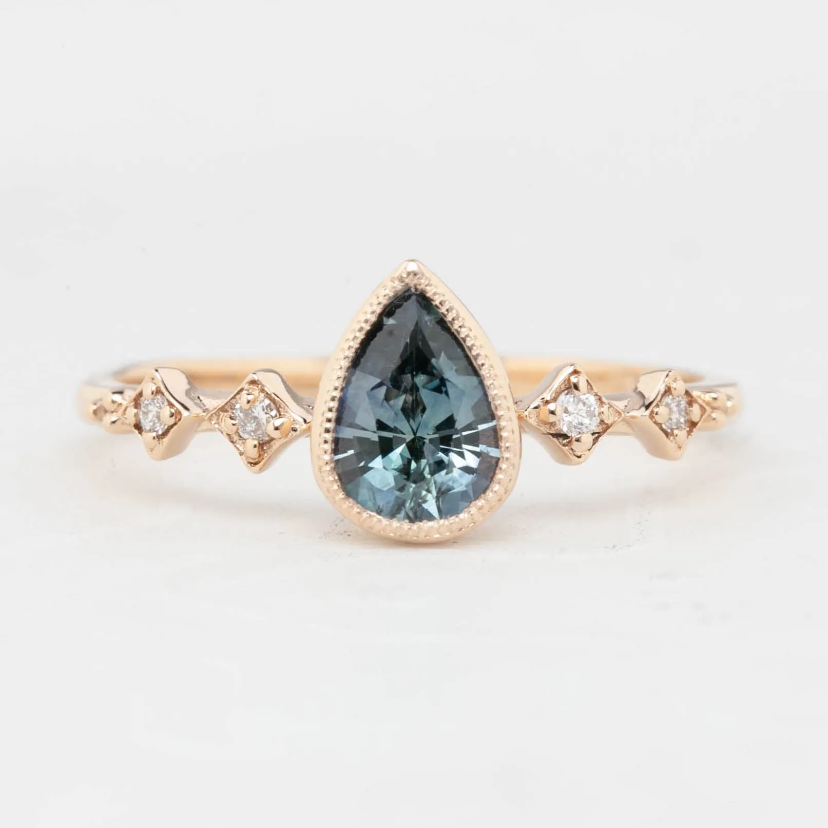 Celeste Ring - 0.71ct Light Blue Green Pear Montana Sapphire, 14k Rose Gold (One of a kind)