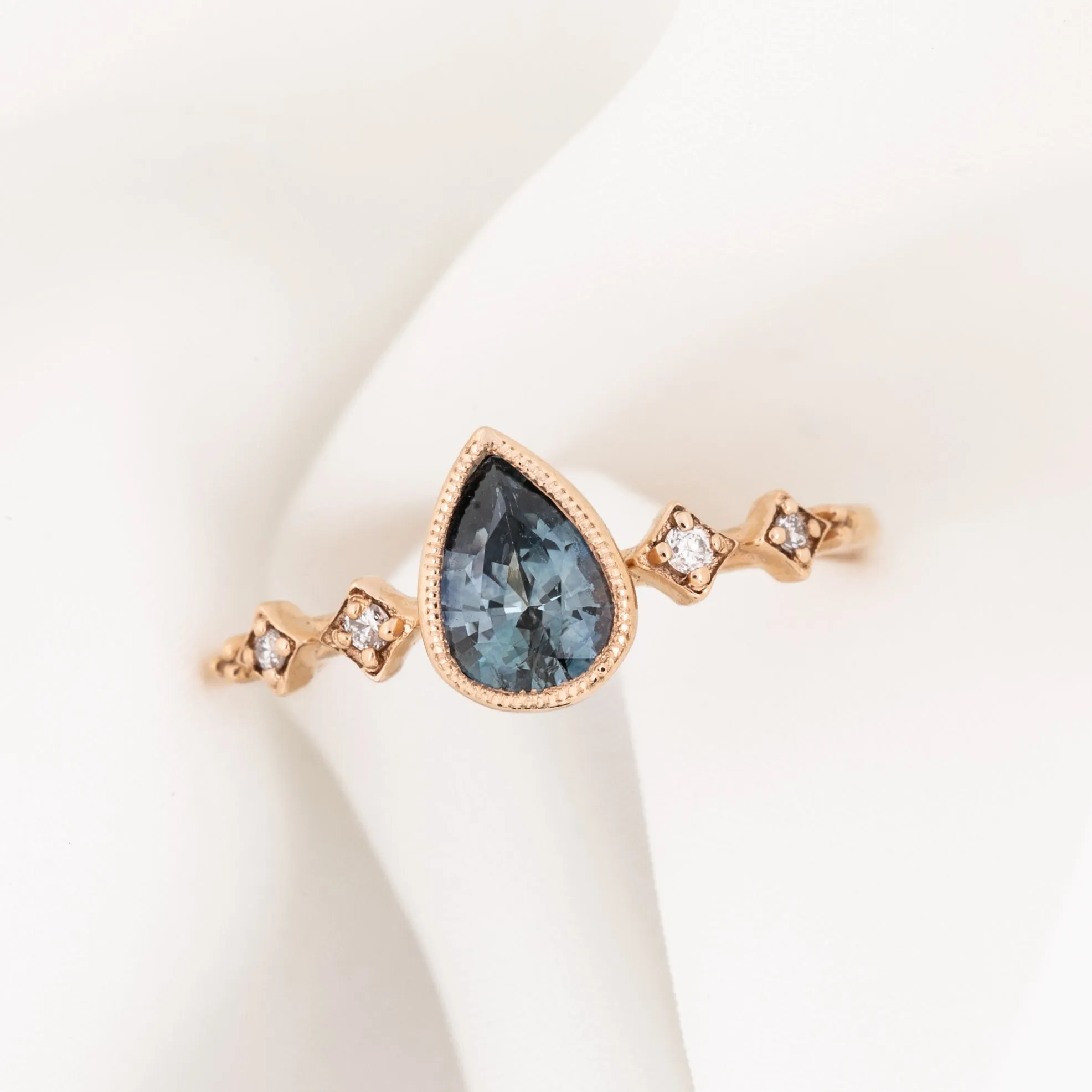 Celeste Ring - 0.71ct Light Blue Green Pear Montana Sapphire, 14k Rose Gold (One of a kind)