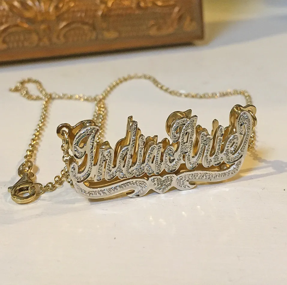 Double Plated Beaded Nameplate Necklace