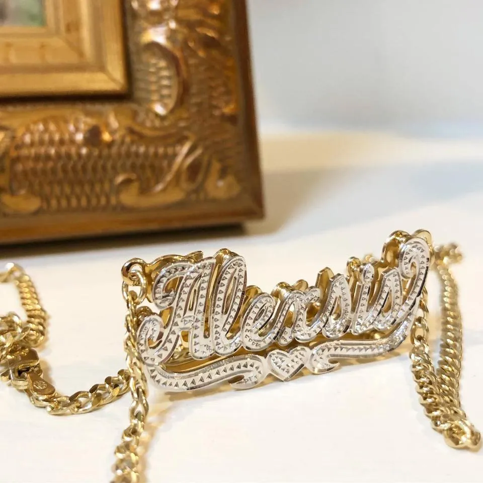 Double Plated Beaded Nameplate Necklace