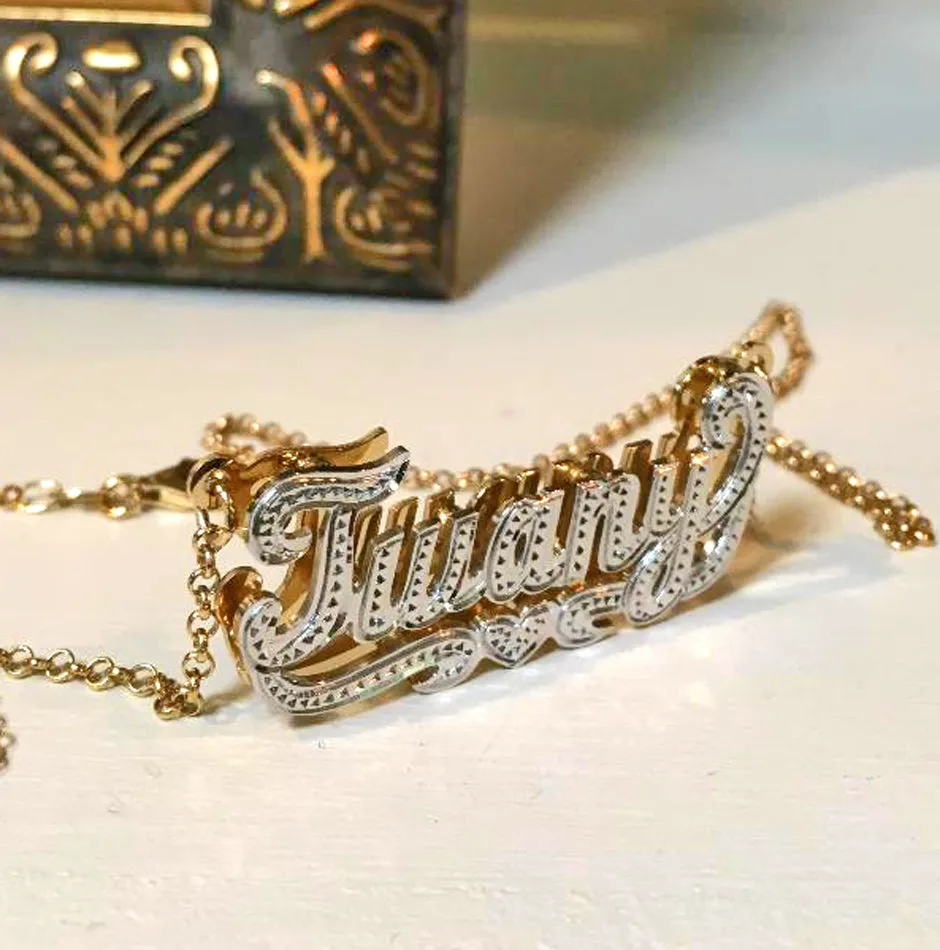 Double Plated Beaded Nameplate Necklace