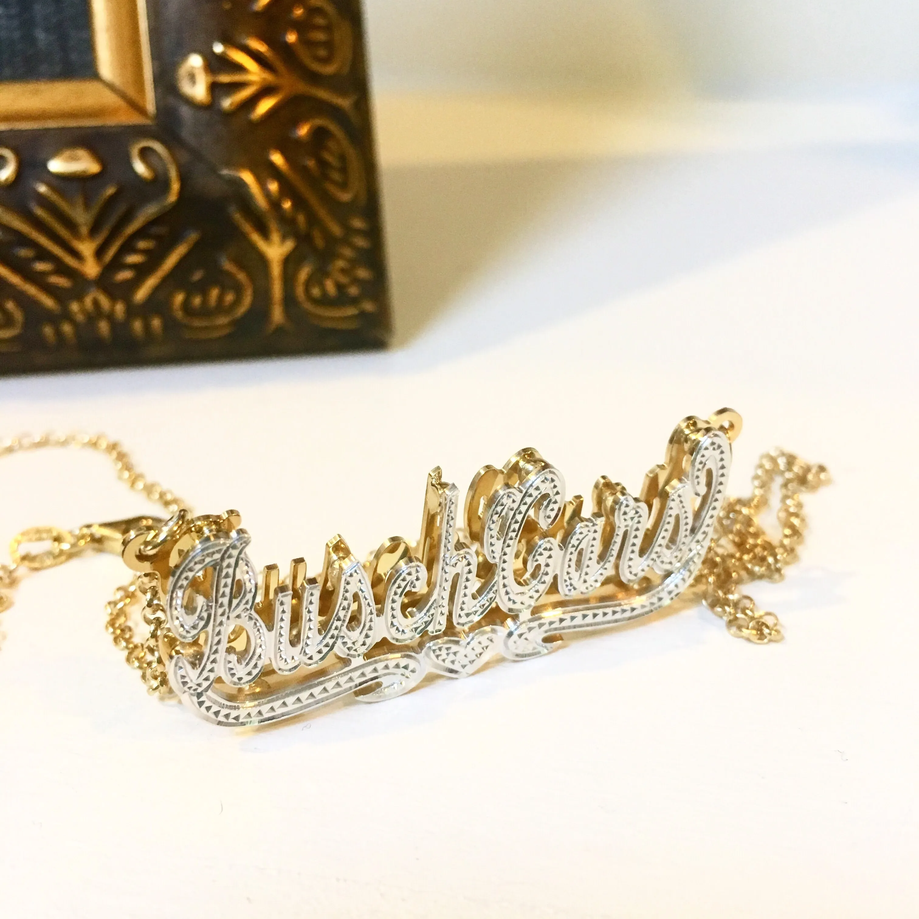 Double Plated Beaded Nameplate Necklace