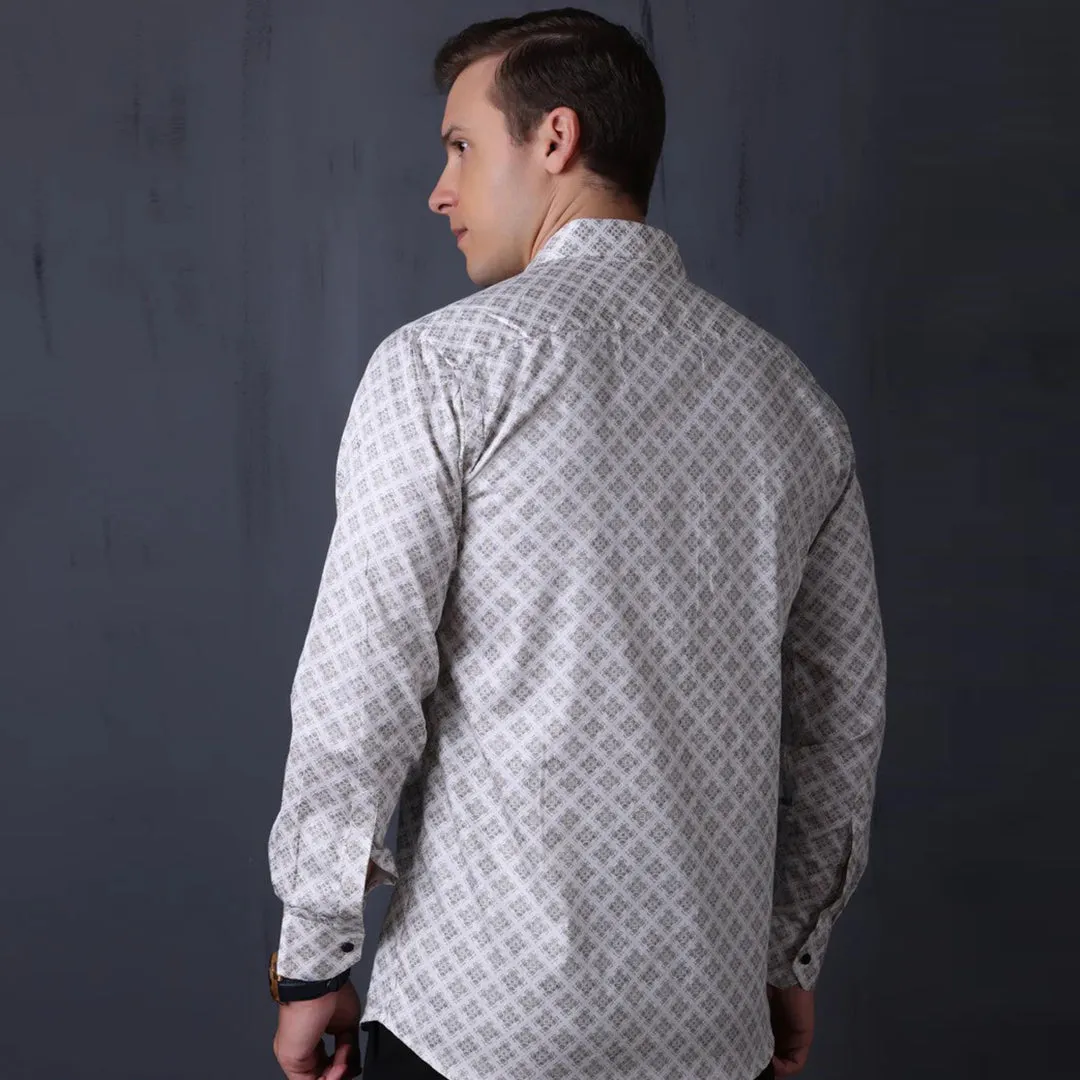 Geometrical Print Casual Shirt Beige Color