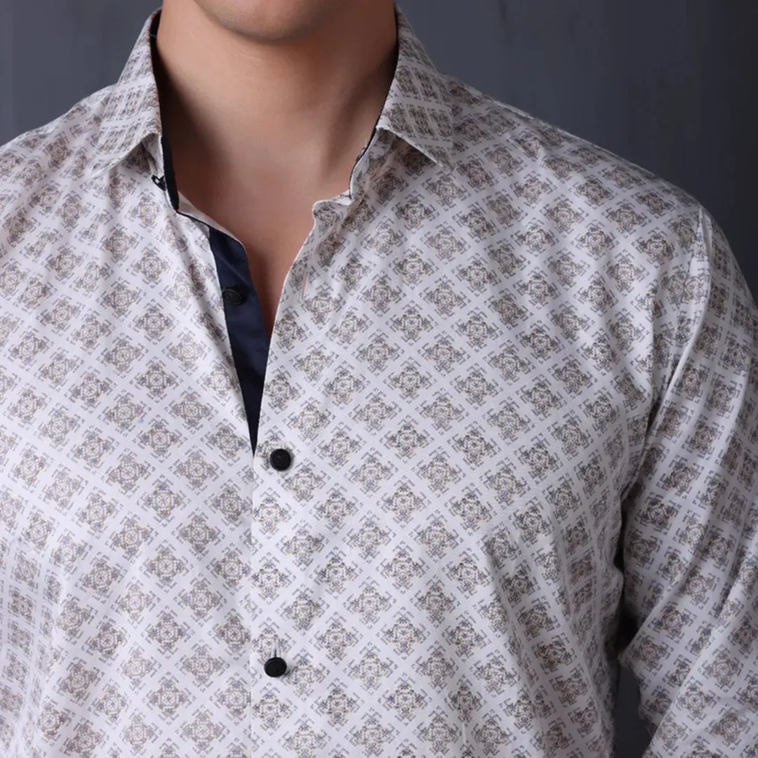 Geometrical Print Casual Shirt Beige Color