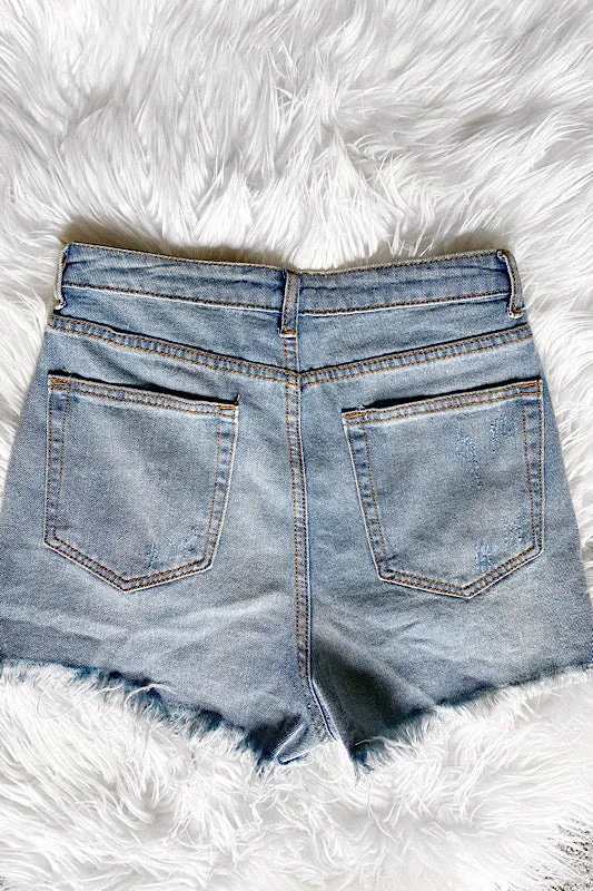 High Waisted Ripped Denim Short