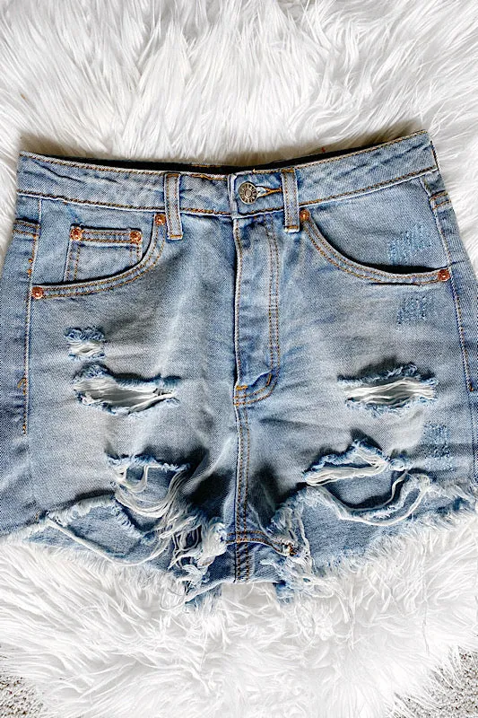 High Waisted Ripped Denim Short