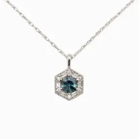 Lila Hexagon Necklace - 5mm Montana Sapphire Necklace, 14k white gold