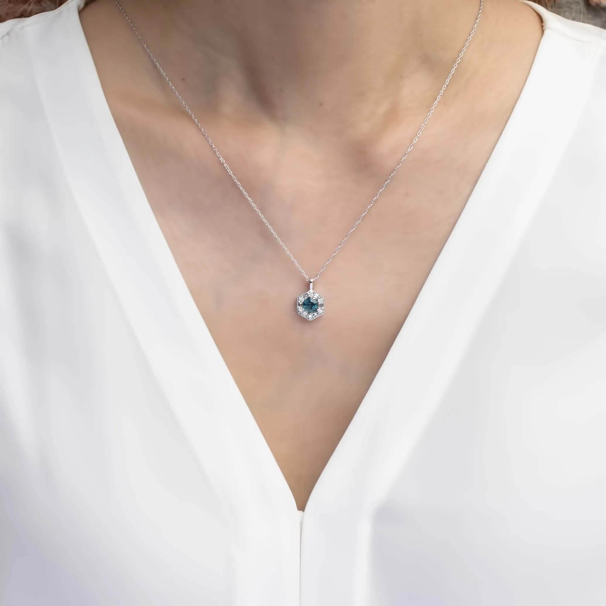 Lila Hexagon Necklace - 5mm Montana Sapphire Necklace, 14k white gold