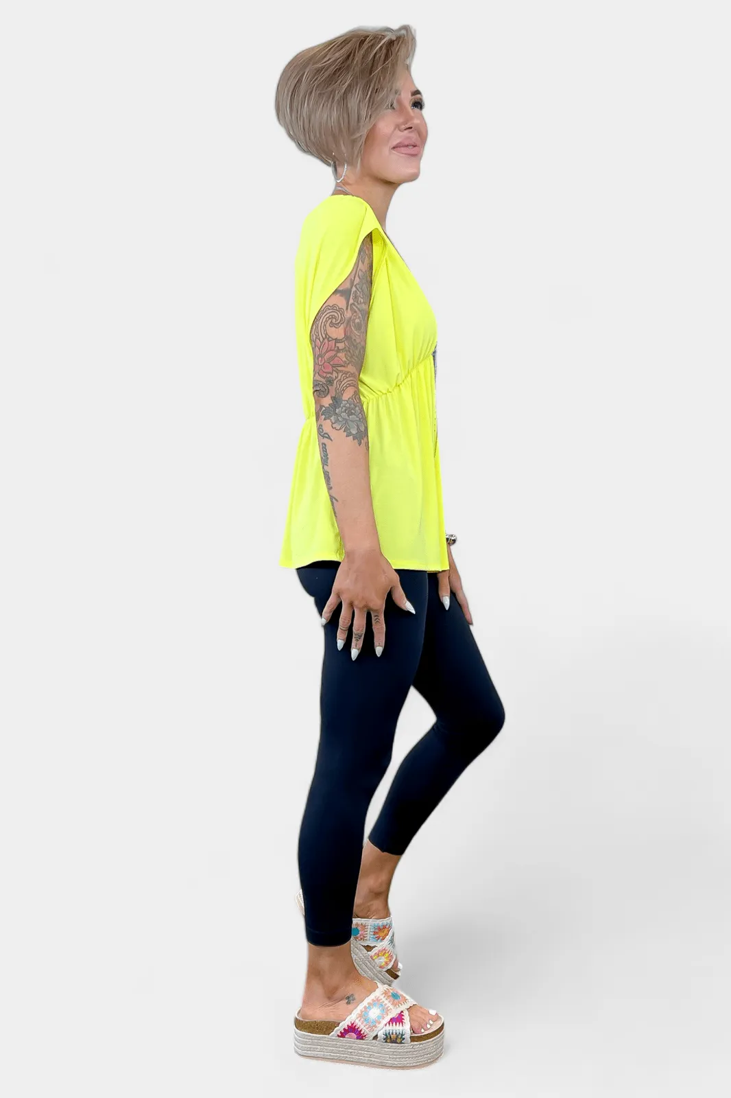 Neon Yellow V Neck Babydoll Top [NO RETURNS]