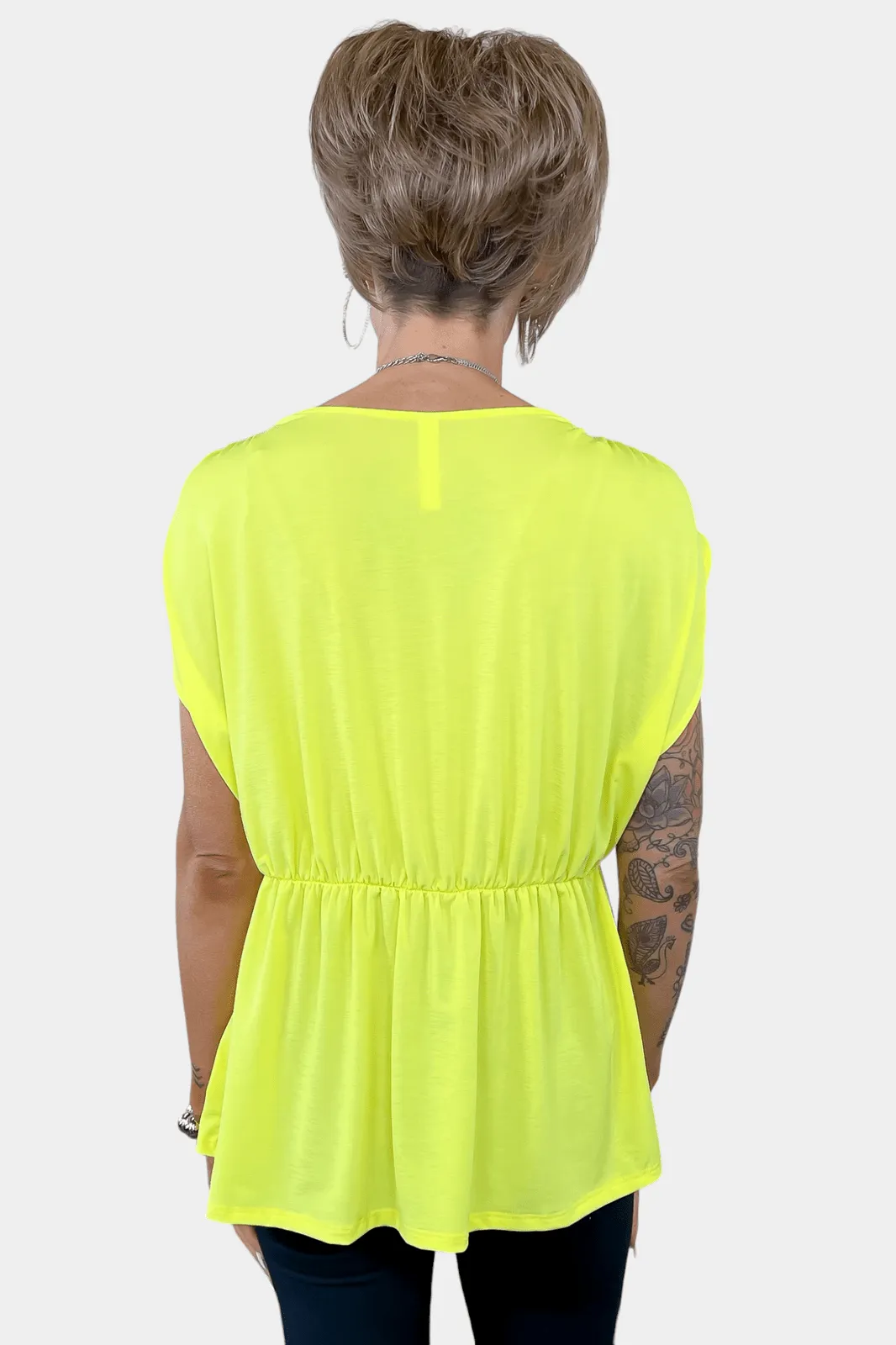 Neon Yellow V Neck Babydoll Top [NO RETURNS]