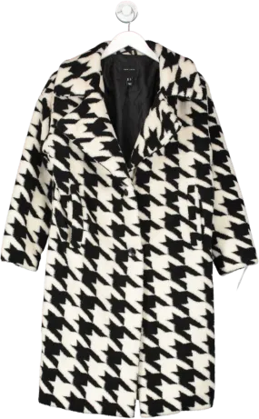 New Look Black Teddy Coat In Dogtooth Pattern UK 8