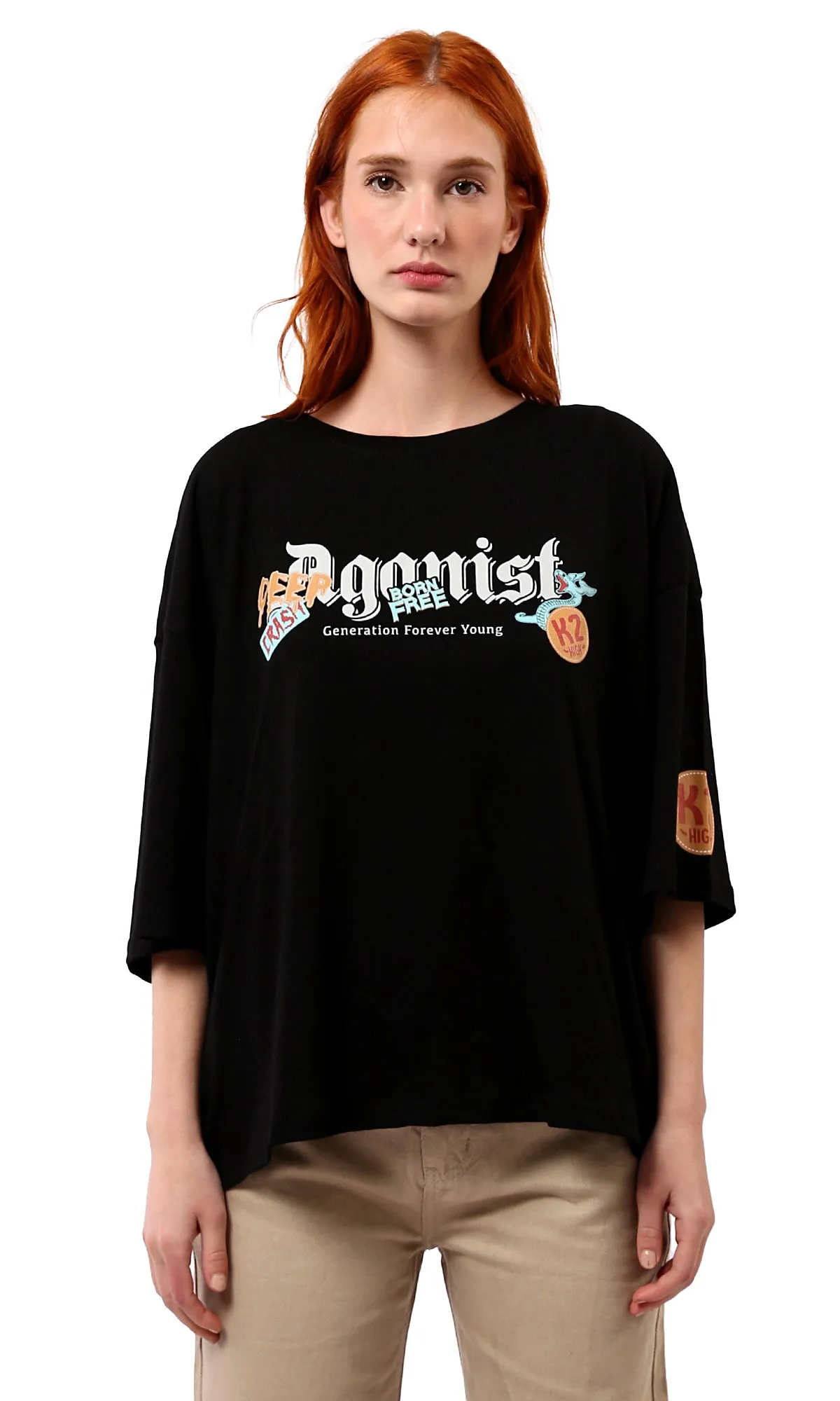 O179806 Against Elbow Sleeves Relaxed Black Tee