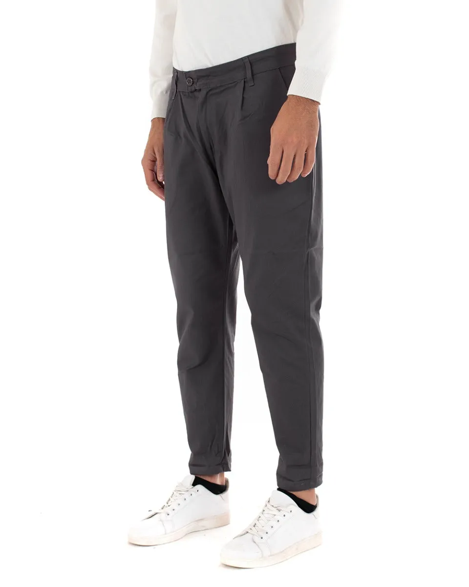 Pantaloni Uomo Abbottonatura Allungata Cotone Capri Tinta Unita Grigio Casual GIOSAL-P5939A