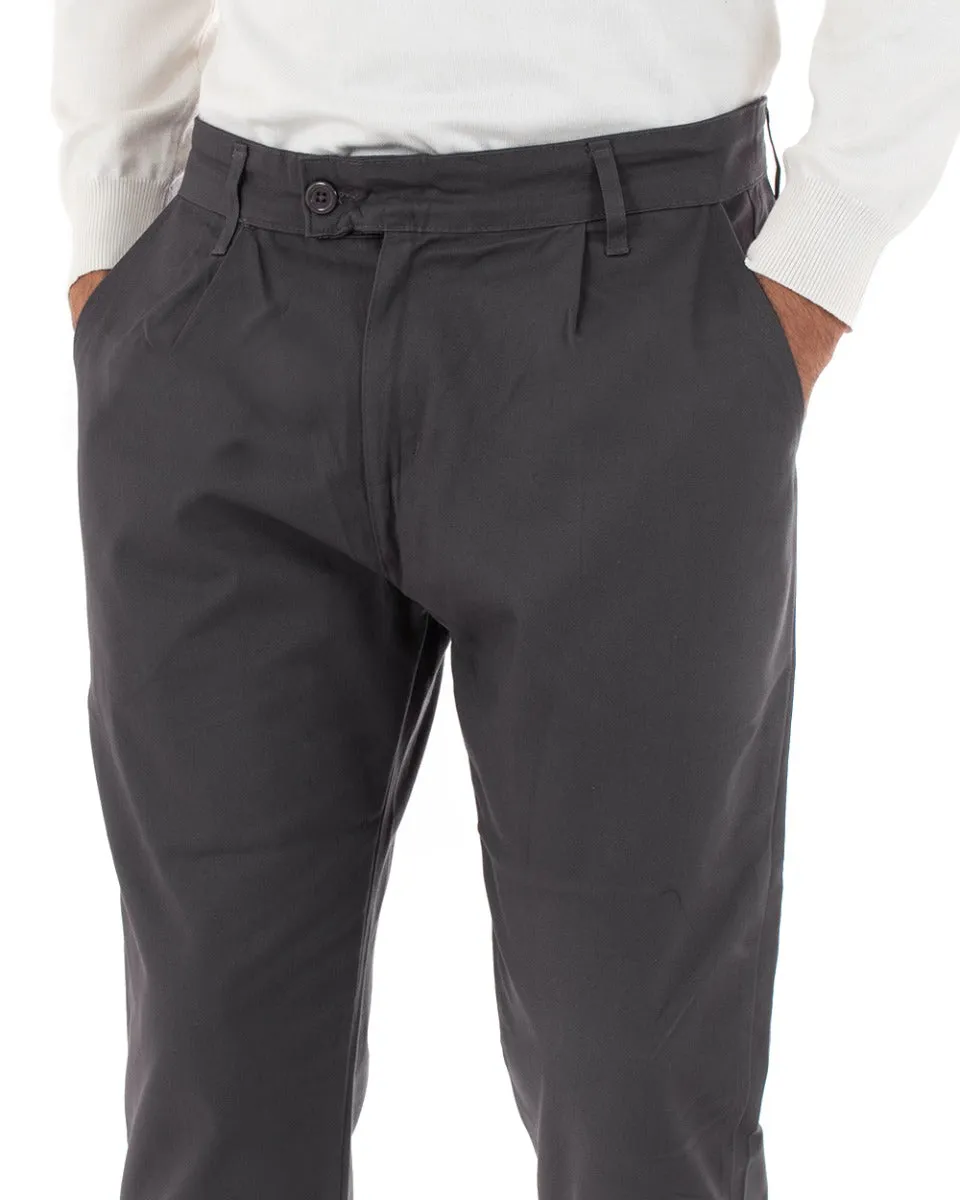 Pantaloni Uomo Abbottonatura Allungata Cotone Capri Tinta Unita Grigio Casual GIOSAL-P5939A