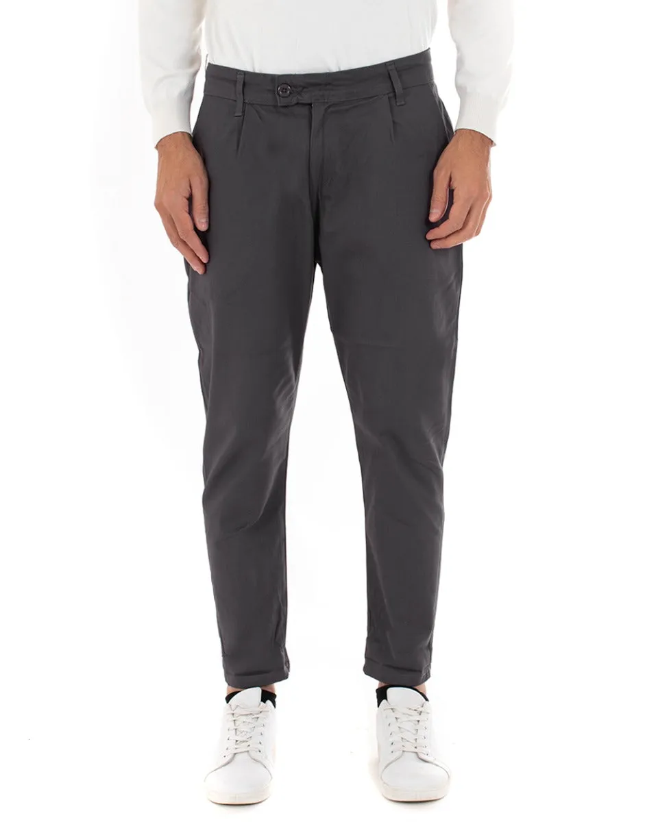 Pantaloni Uomo Abbottonatura Allungata Cotone Capri Tinta Unita Grigio Casual GIOSAL-P5939A