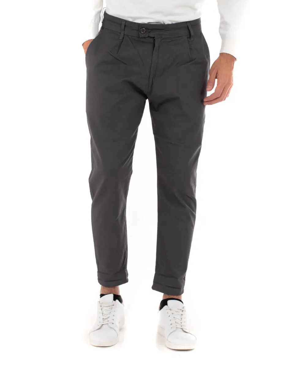 Pantaloni Uomo Abbottonatura Allungata Cotone Capri Tinta Unita Grigio Casual GIOSAL-P5939A