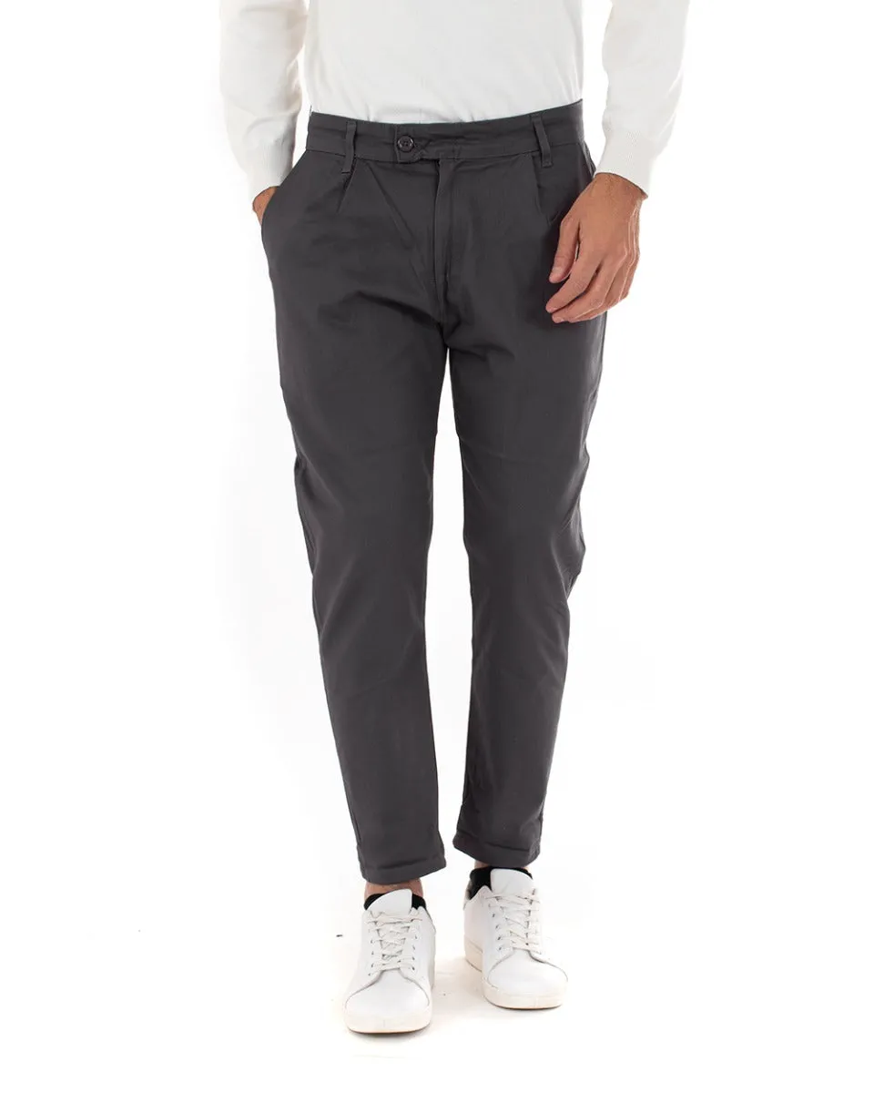 Pantaloni Uomo Abbottonatura Allungata Cotone Capri Tinta Unita Grigio Casual GIOSAL-P5939A