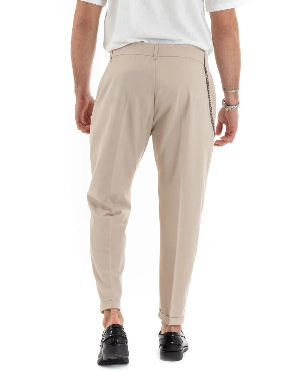 Pantaloni Uomo Viscosa Tasca America Classico Abbottonatura Allungata Casual Beige GIOSAL-P5640A