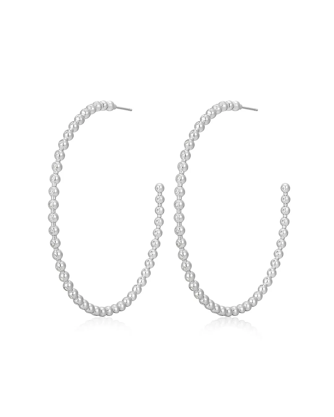 Pave Ball Chain Hoops- Silver