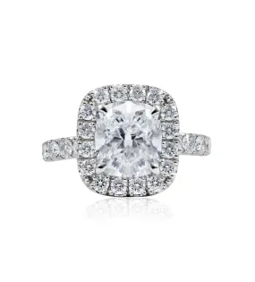 Platinum 3.02CT Cushion-Cut Diamond Halo Engagement Ring