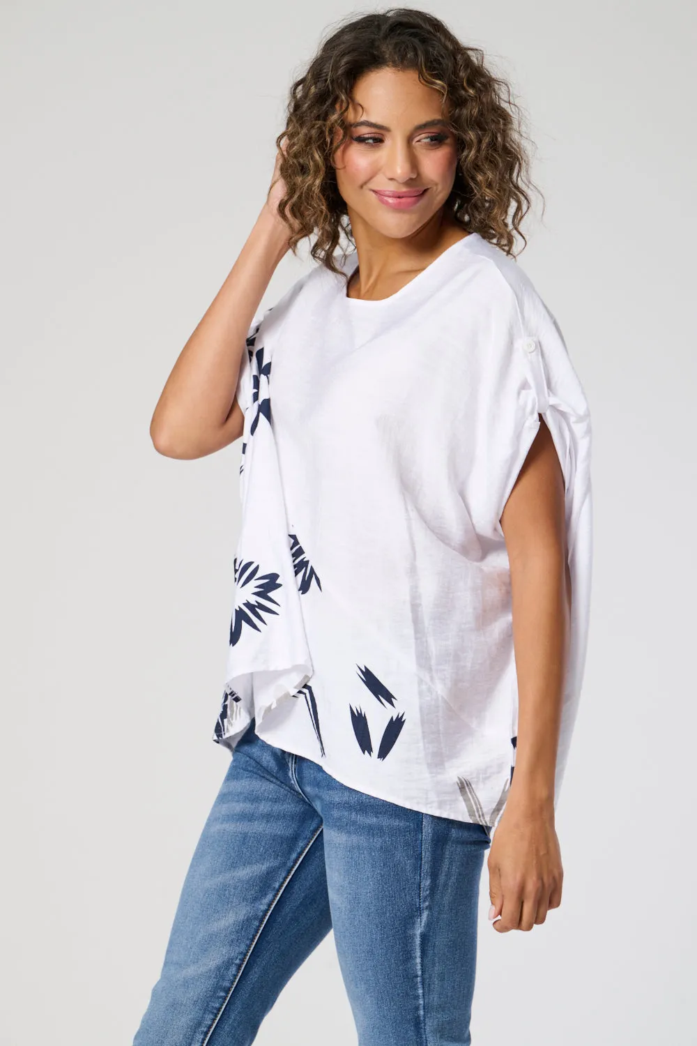 Saloos Boxy Top with Ruched Sleeves